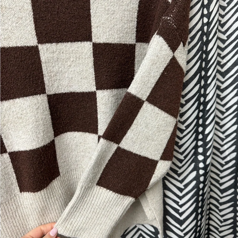 Sincerely Jules Brown and Cream Checkered Sweater - Picture 2 of 7